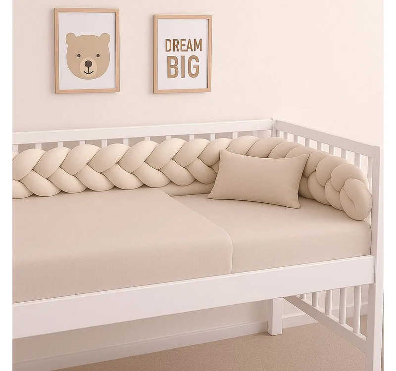 Nestchenschlange XXL Bettschlange geflochten, Bettschlange, Bettumrandung Babybett, Alternative zum Bettnestchen laborgeprüft 180cm, 200cm oder 300cm by Nordic Coast Company in Beige – product photo 3 of 3
