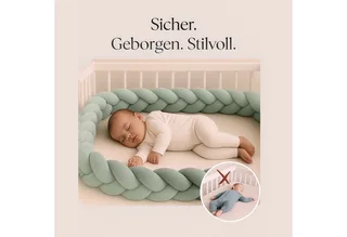 Nestchenschlange XXL Bettschlange geflochten, Bettschlange, Bettumrandung Babybett, Alternative zum Bettnestchen laborgeprüft 180cm, 200cm oder 300cm från Nordic Coast Company i Grön – produktbild 2 av 3