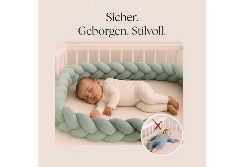 Nestchenschlange XXL Bettschlange geflochten, Bettschlange, Bettumrandung Babybett, Alternative zum Bettnestchen laborgeprüft 180cm, 200cm oder 300cm från Nordic Coast Company i Grön – produktbild 2 av 3