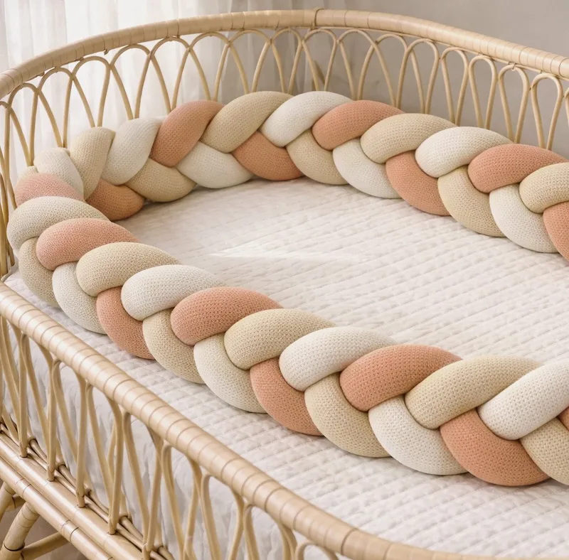 Nestchenschlange XXL Bettschlange geflochten, Bettschlange, Bettumrandung Babybett, Alternative zum Bettnestchen laborgeprüft 180cm, 200cm oder 300cm van Nordic Coast Company in Beige – productfoto 2 van 5