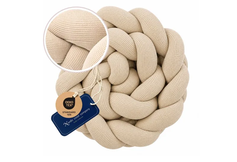 Nestchenschlange XXL Bettschlange geflochten, Bettschlange, Bettumrandung Babybett, Alternative zum Bettnestchen laborgeprüft 180cm, 200cm oder 300cm van Nordic Coast Company in Beige – productfoto 1 van 5