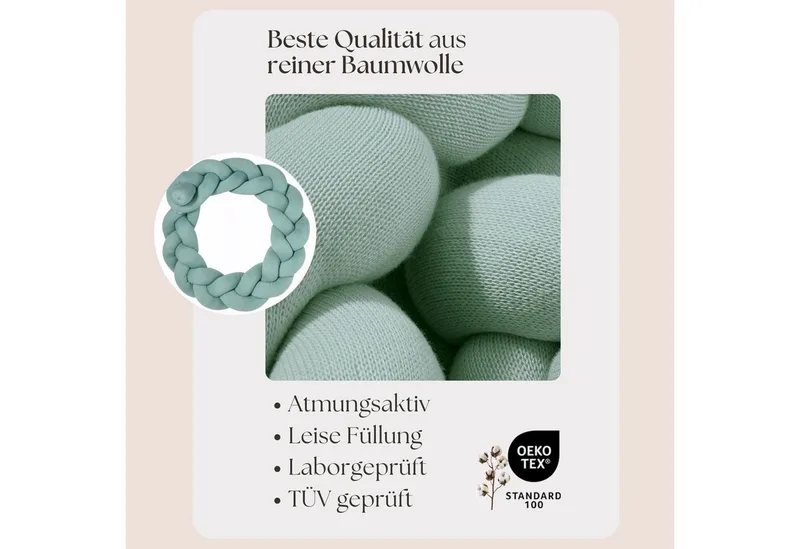 Nestchenschlange XXL Bettschlange geflochten, Bettschlange, Bettumrandung Babybett, Alternative zum Bettnestchen laborgeprüft 180cm, 200cm oder 300cm från Nordic Coast Company i Grön – produktbild 3 av 3