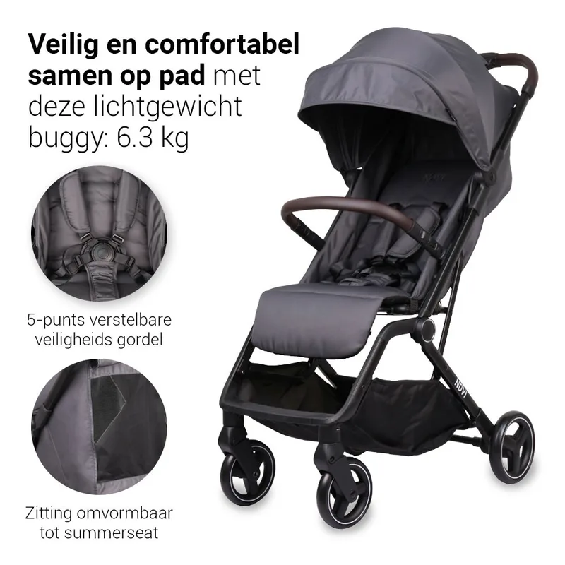 Cloud Go Buggy - Donker - Inclusief transporttas von Novi Baby in Grau – Produktfoto 2 von 4
