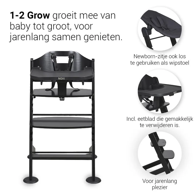Kinderstoel Novi 1-2 Grow Black/Sand Melange van Novi Baby – productfoto 2 van 4