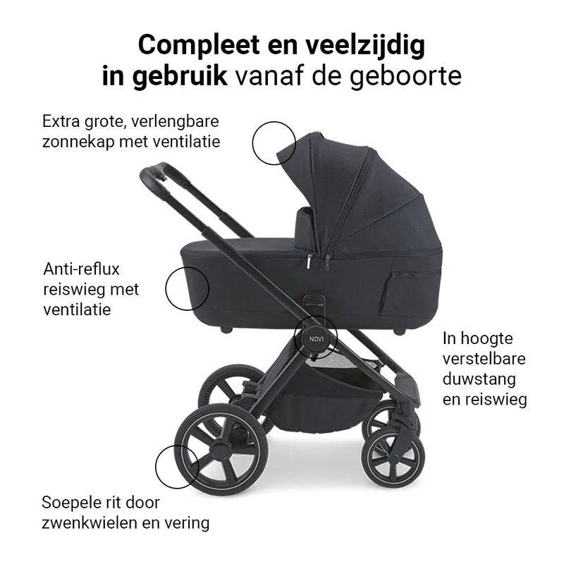 Kinderwagen Novi Luna Premium Brilliant Black van Novi Baby – productfoto 3 van 4