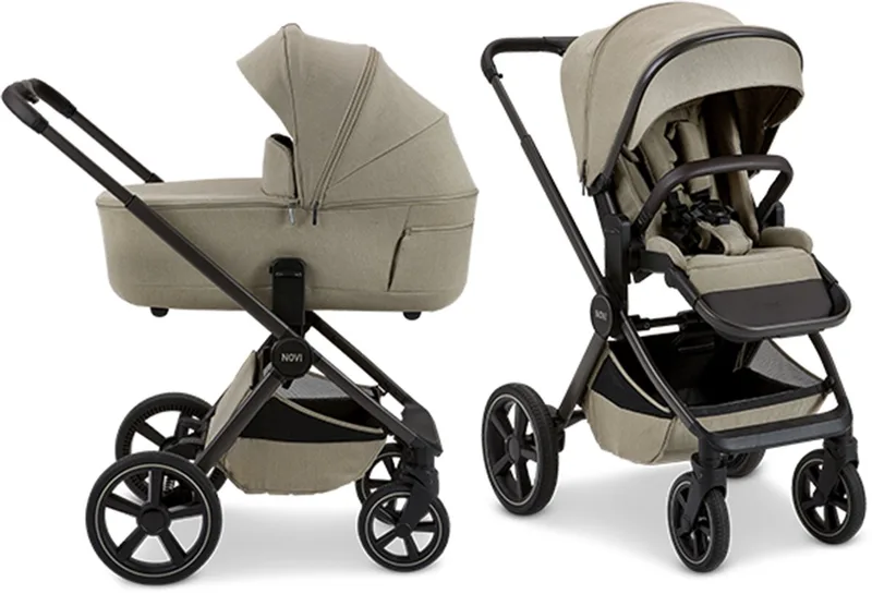 Luna Premium Kinderwagen - Duwstang in hoogte verstelbaar - Compact inklapbaar by Novi Baby in Zand – product photo