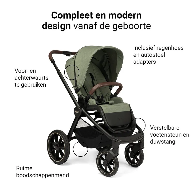 Nena Pro Kinderwagen - 2-in1 Kinderwagen - Melange - Geschikt vanaf de geboorte tot 22kg von Novi Baby in Grün – Produktfoto 4 von 4