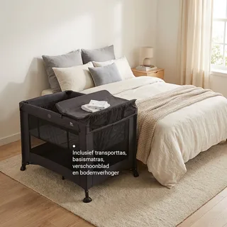 Nolan Luxe Air+ Campingbed/Box - Melange - Compact inklapbaar campingbed - Inclusief transporttas by Novi Baby in Black – product photo 2 of 4