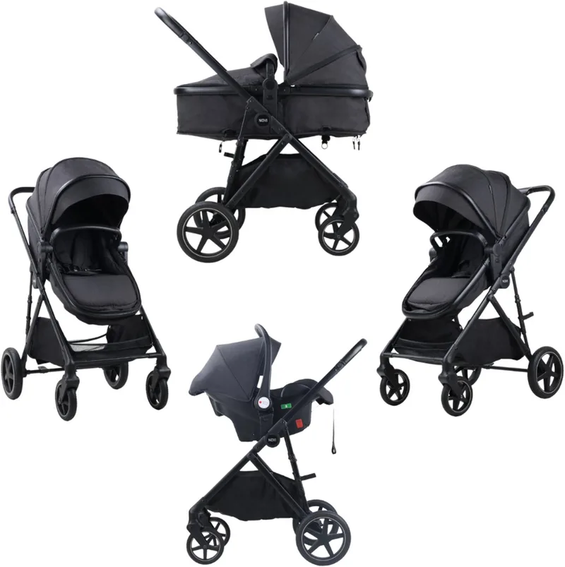 Novi Jaxx V2 3-in-1 Kinderwagen – Met Autostoel Groep 0+ – Reiswieg & Buggy Functie – Compleet Reissysteem by Novi Baby in Black – product photo