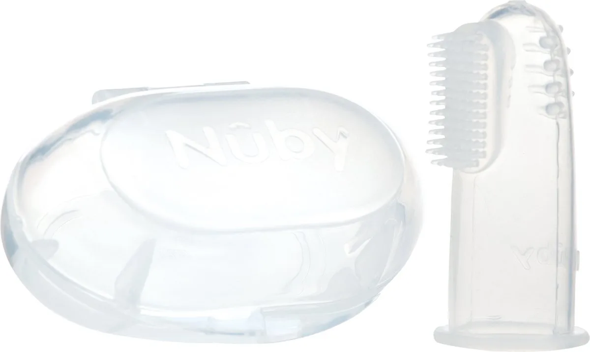 Baby tandenborstel + Nuby Baby Tandgel - vingertandenborstel - kindertandenborstel op vinger - silliconen van Nûby in Transparant – productfoto