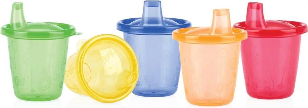 Drinkbekers met Tuit - Herbruikbaar - Verschillende kleuren - 6 Stuks van Nûby in Meerkleurig – productfoto