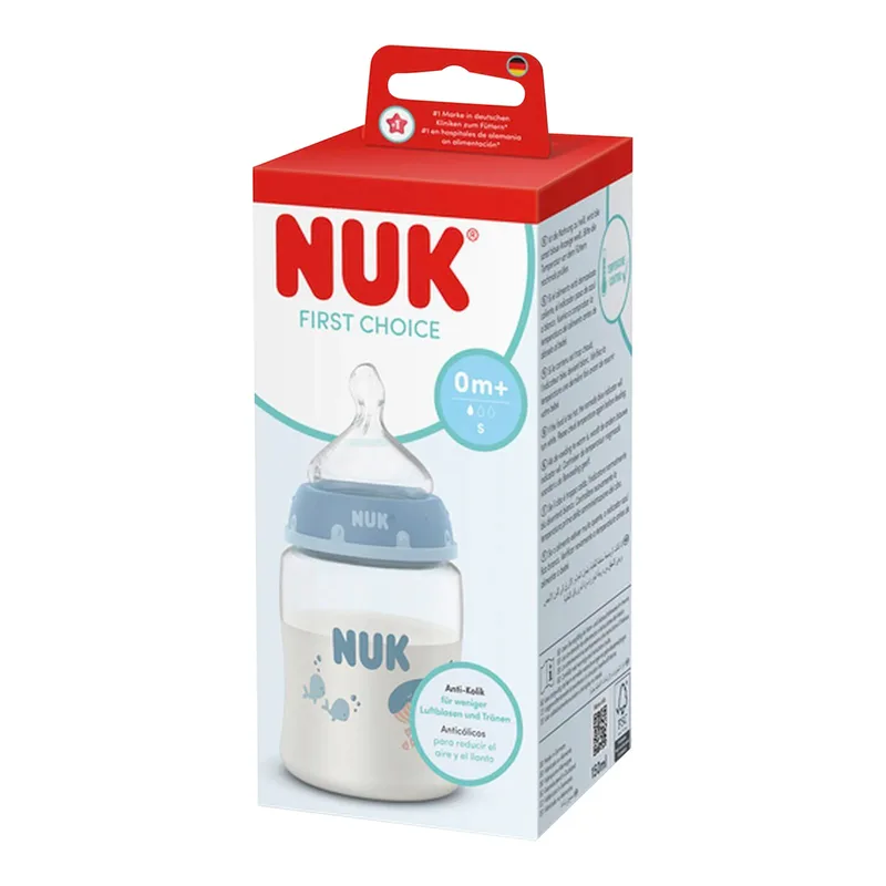 Babyflasche First Choice, 150ml, ab 0M von NUK in Hellblau, 6,6 × 6,6 × 16,7 mm – Produktfoto