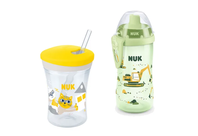 Babyflasche NUK Baby Trinkflasche/Becher Action Cup + Flexi Cup Vorteil Set van NUK in Gelb – productfoto