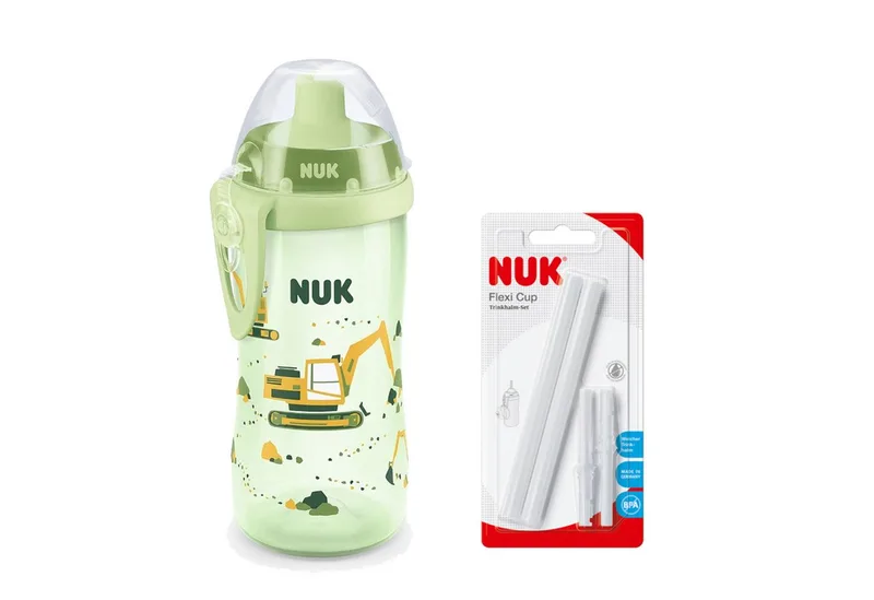 Babyflasche NUK Flexi Cup Trinklernflasche mit Trinkhalm, 300ml, Bagger van NUK in Grün – productfoto