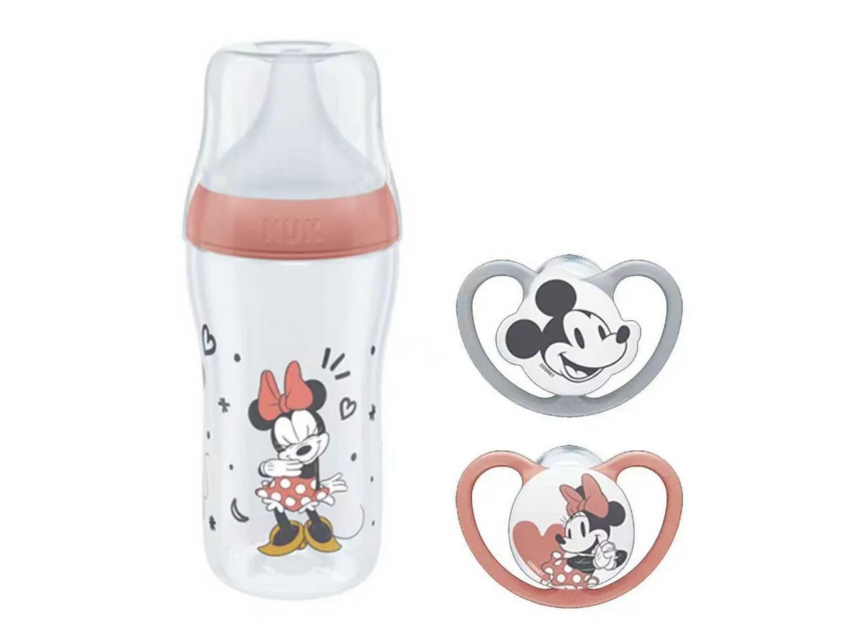 Babyflasche NUK Perfect Match Flasche 3M+ mit Disney Space Schnuller Vorteilset fra NUK i Rød – produktbillede