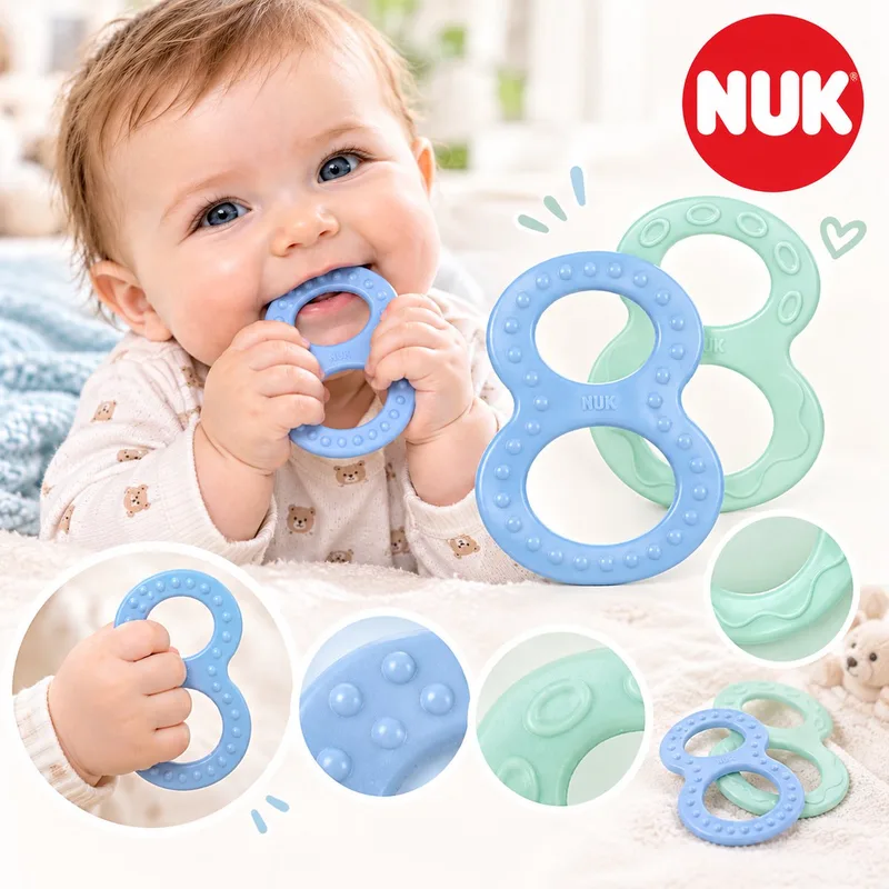 Bijtringen – 2 stuks – voor tandvleesmassage – vanaf 0 maanden de NUK en Turkoois – paars – photo produit
