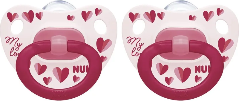 Classic | My Love | siliconen fopspenen | 2st. set | roze- rood | 6-18 maanden van NUK in Roze, Rood – productfoto