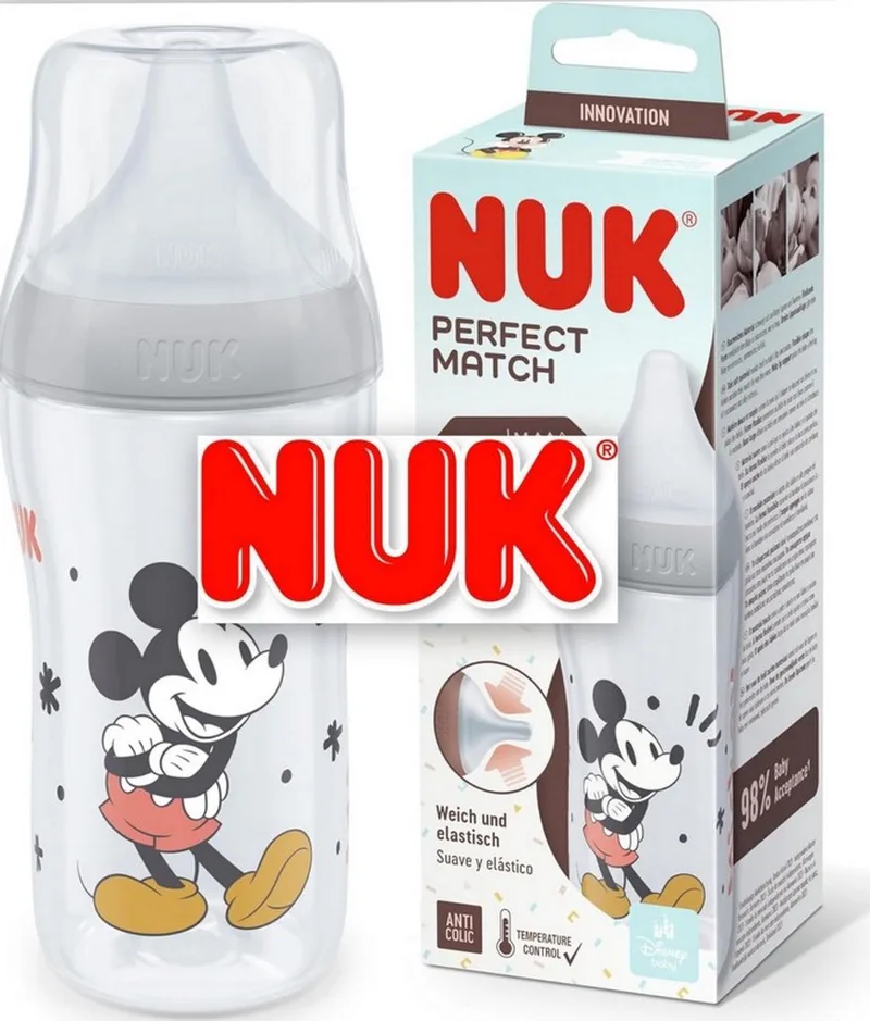 Disney Baby | Mickey Mouse | Perfect Match Babyfles | 3 m+ | 260 ml | 260 ml fra NUK i Grijs – produktbillede