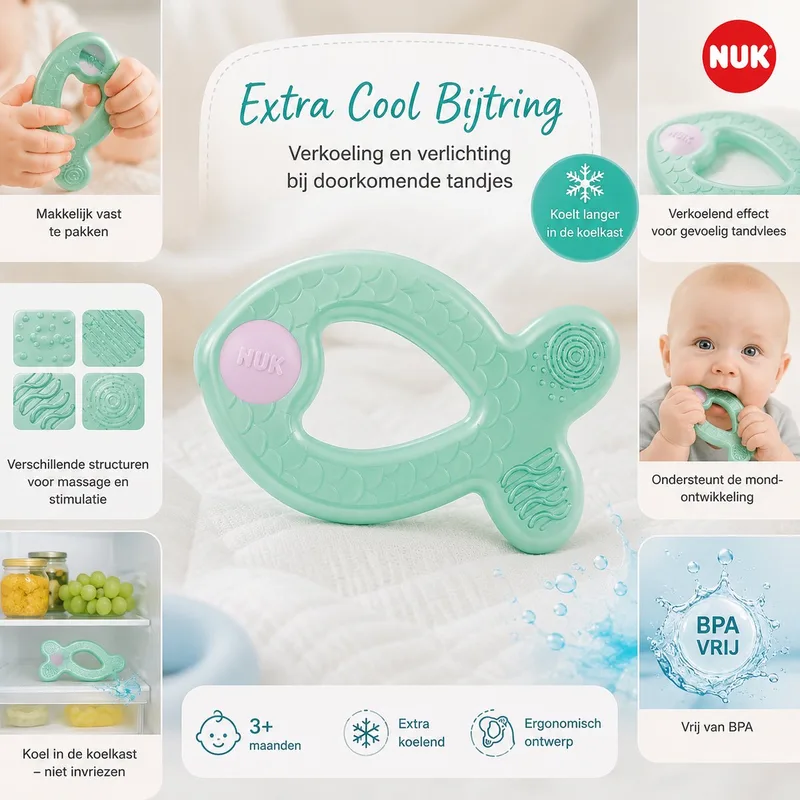 Extra Cool Bijtring met Koelend & Massage-effect | Vanaf 3 Maanden | 1 Stuk de NUK en Vert – photo produit
