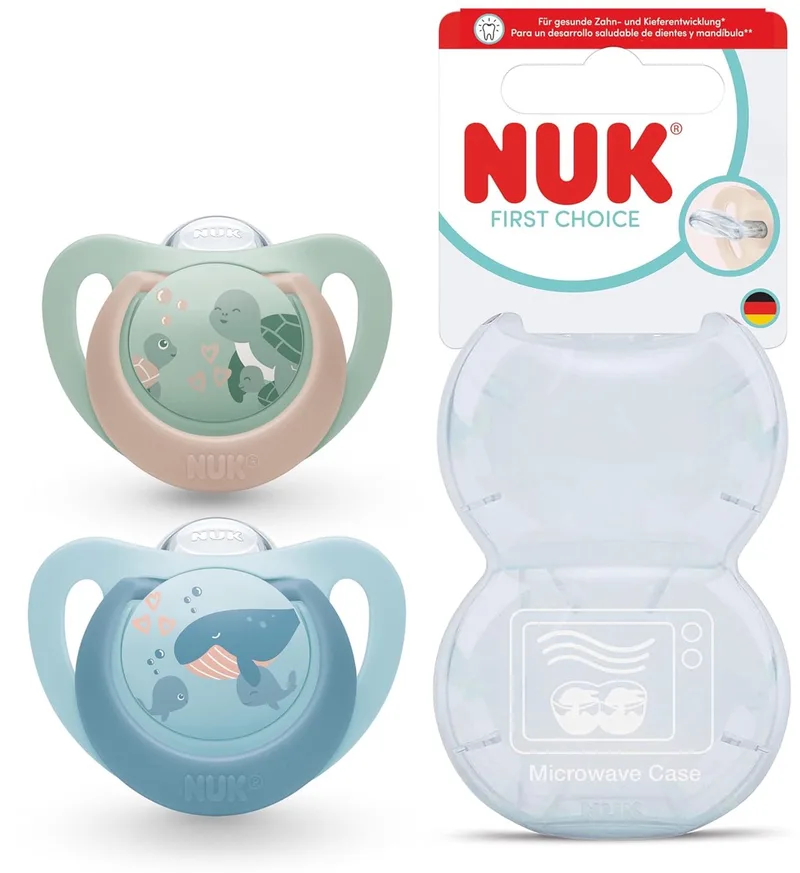 First Choice Baby Speen | 18-36 M | Orthodontisch | 2 Stuks fra NUK i Blå, Grøn – produktbillede