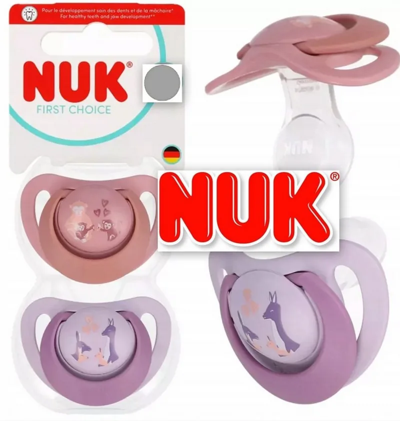First Choice Fopspeen – Siliconen – Apen / Kangoeroes - 2 stuks- 6-18maanden van NUK in Paars – productfoto