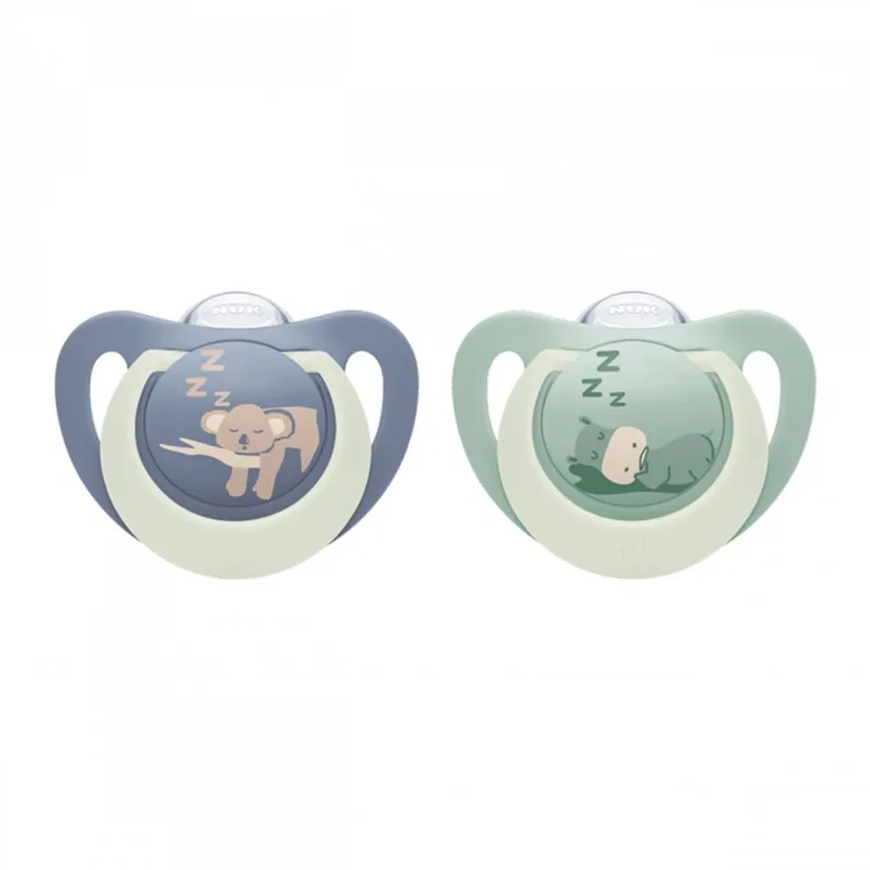 First Choice Fopspeen – Siliconen – Lichtgevend in het Donker – 2 Stuks- 0-6 maanden de NUK en Bleu, Vert – photo produit