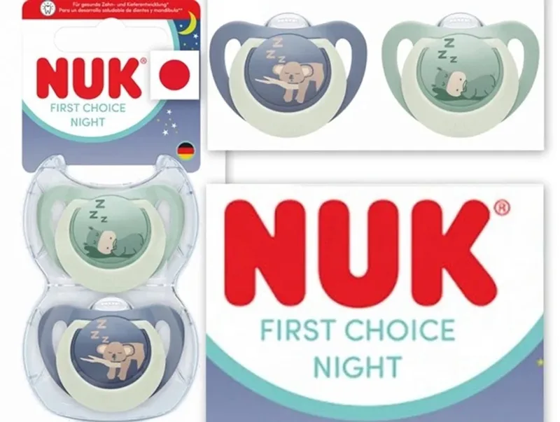 First Choice Fopspeen – Siliconen – Lichtgevend in het Donker – 2 Stuks- - 6m+ by NUK in Blue, Green – product photo