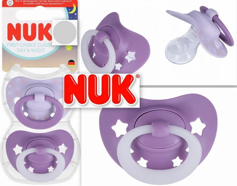 First Choice Fopspeen – Siliconen – Set fopspenen Day & Night - 2 stuks 6-18m by NUK in Purple – product photo