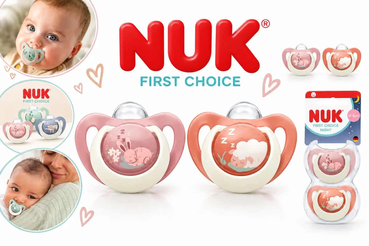 First Choice Night Fopspenen 0-6 Maanden – 2 Stuks – Glow in the Dark – Orthodontisch – Siliconen från NUK – produktbild