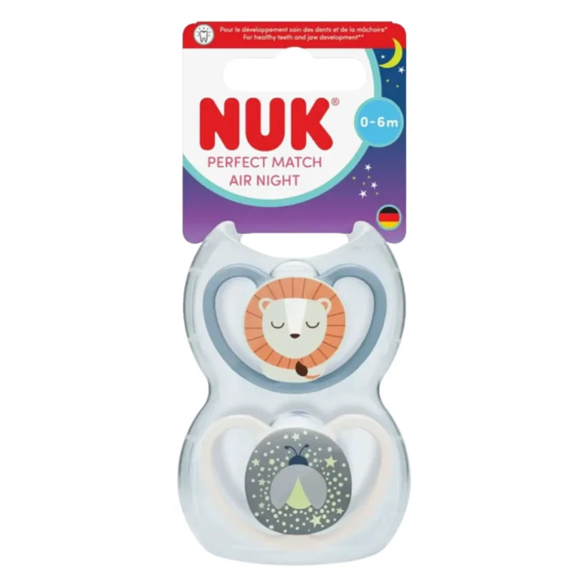 Fopspeen NUK Perfect Match Air Night Leeuw/Vuurvlieg 2stk 0-6mnd by NUK – product photo 2 of 2