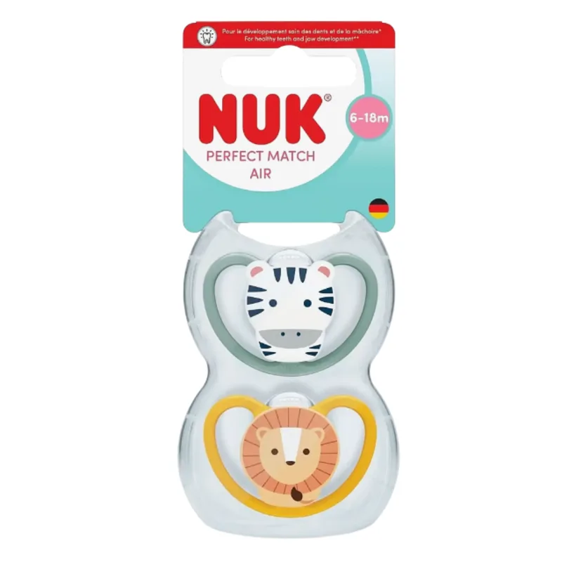 Fopspeen NUK Perfect Match Air Zebra/Leeuw 2stk 6-18mnd de NUK – photo produit 2 sur 2