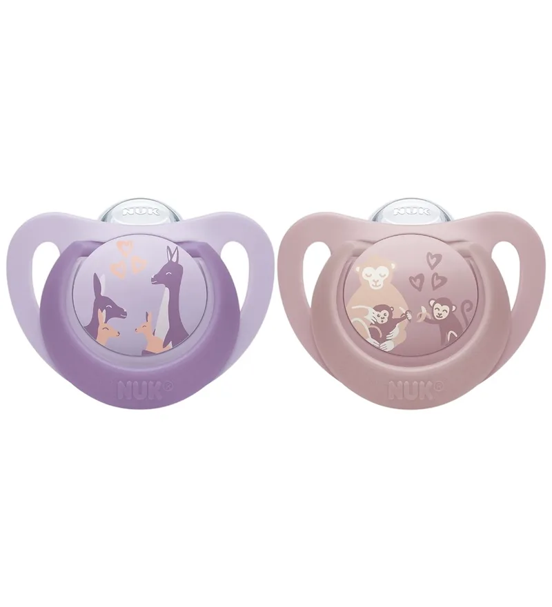 Fopspenen - 2-pack - First Choice - Monkey/Kangoeroe - Lilac de NUK – photo produit
