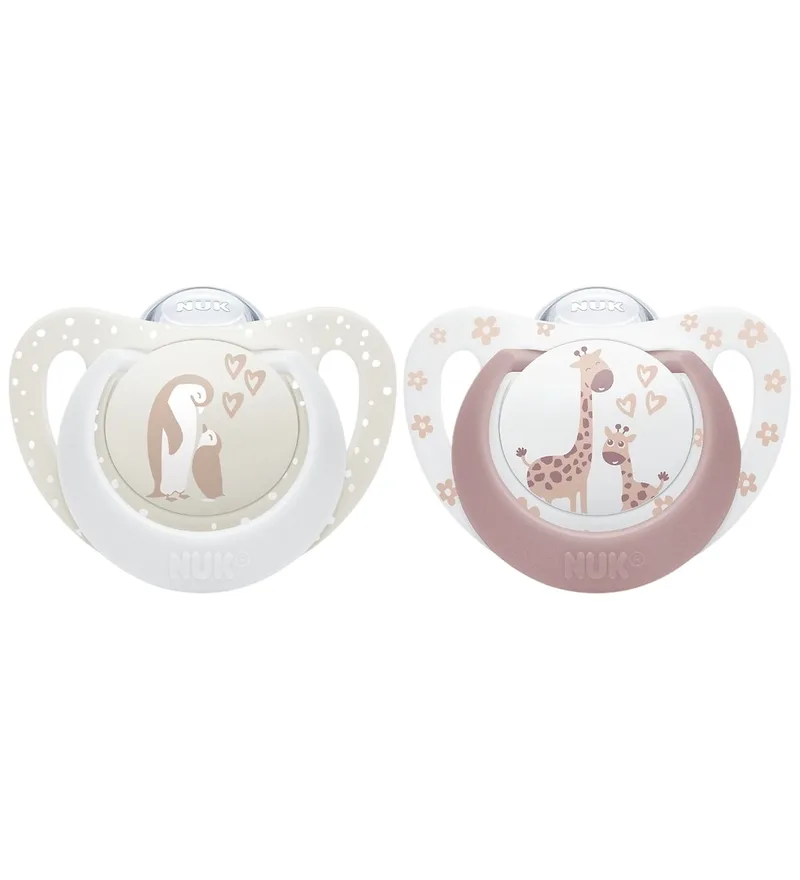 Fopspenen - 2-pack - First Choice - Penguin/Giraffe - Beige van NUK – productfoto