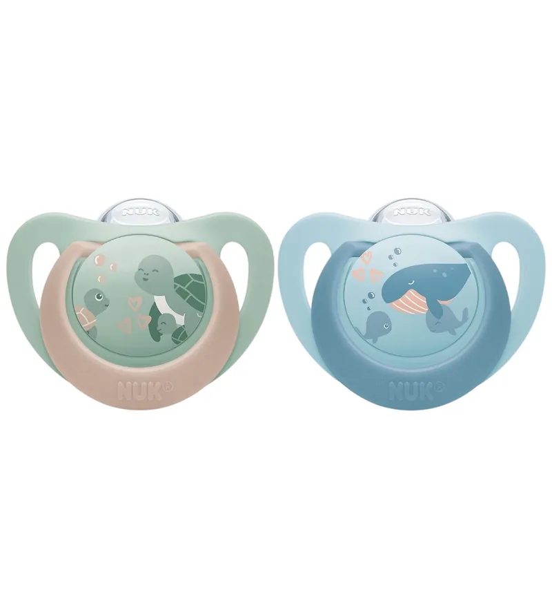 Fopspenen - 2-pack - First Choice - Turtle/Whale - Groen/Bla van NUK – productfoto