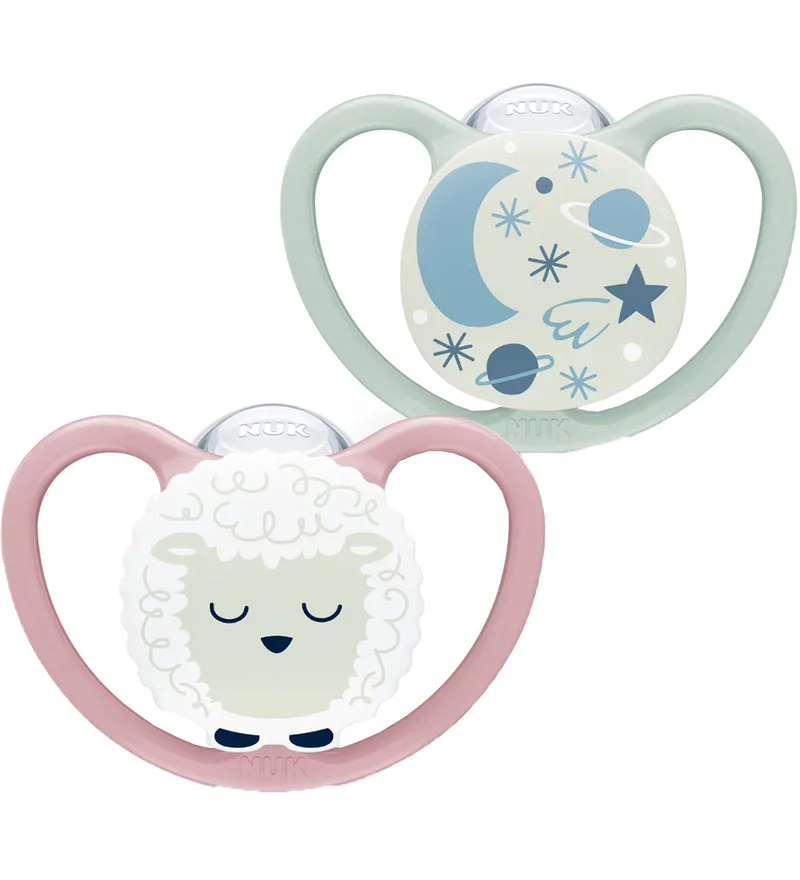 Fopspenen - 2-pack - Space Night - Roze/Groen van NUK – productfoto