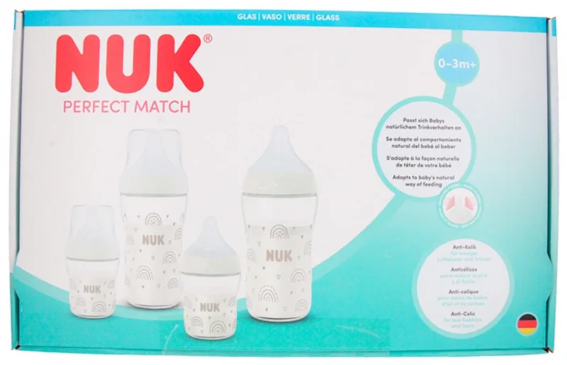 glazen babyfles set - anti-koliek flesjes 0-3M+ rainbow design. by NUK in Meerkleurig – product photo