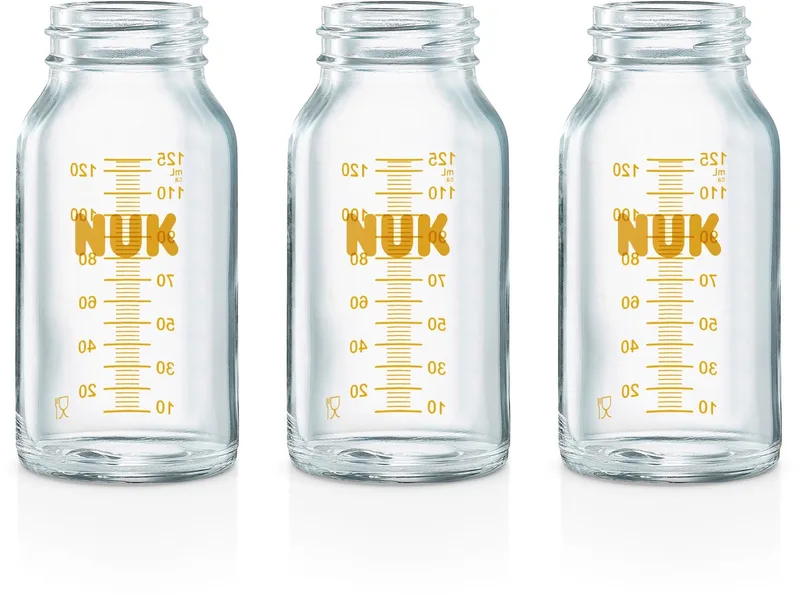 medic pro fles - moedermelk bewaarflesjes - babyfles - 125ML - Glas - 3 stuks by NUK in Transparant – product photo