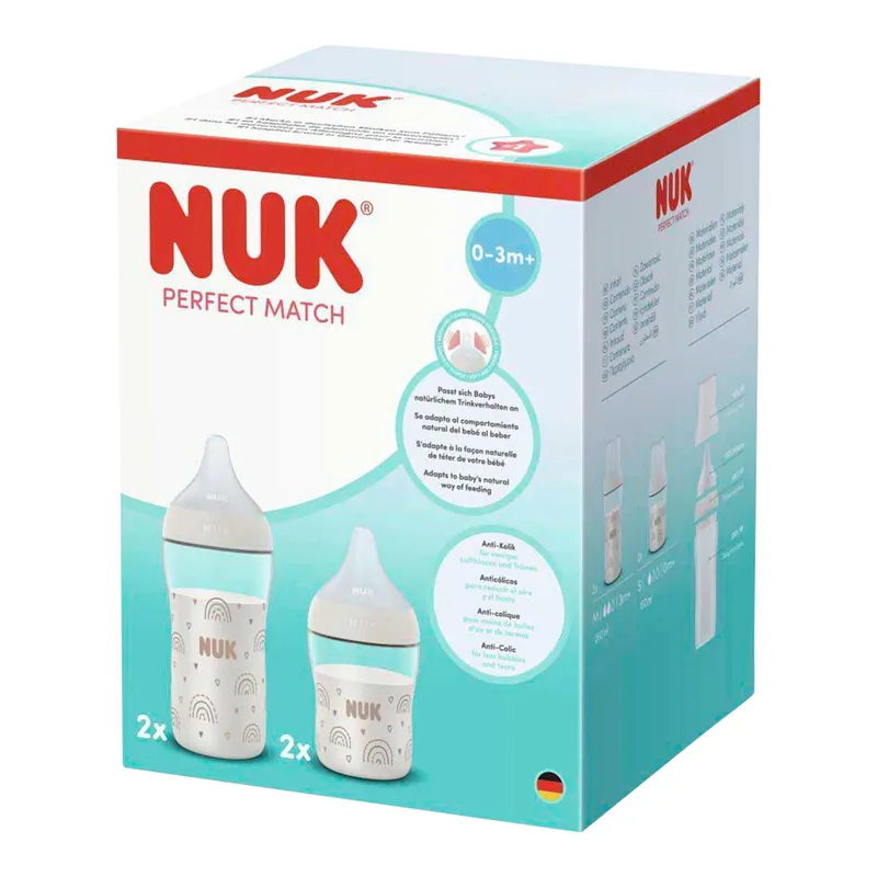 Nuk 4-tlg. Babyflaschen-Set Perfect Match, 0-6M by NUK in White, 14,2 × 14,2 × 18,4 mm – product photo