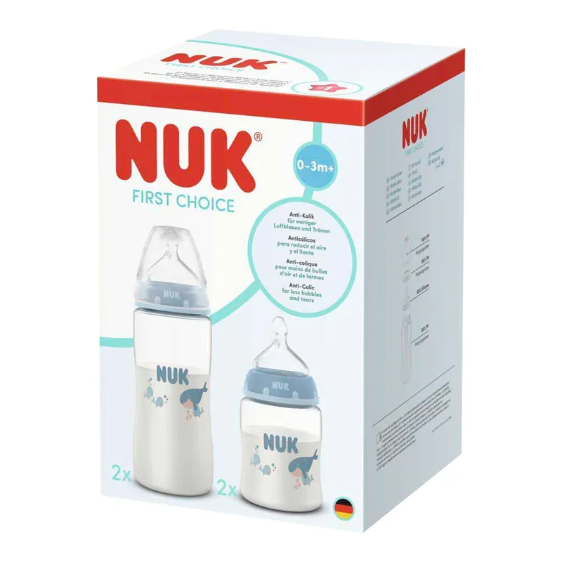 Nuk 4er-Set Babyflaschen First Choice, 150ml und 300ml by NUK in Light blue, 13 × 13 × 18,7 mm – product photo