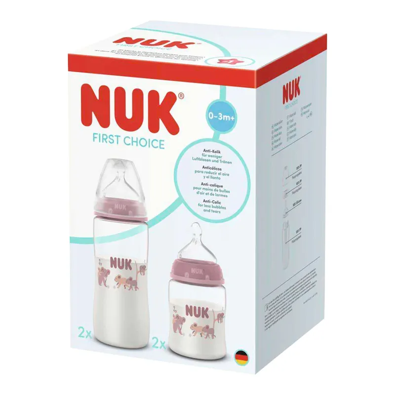 Nuk 4er-Set Babyflaschen First Choice, 150ml und 300ml von NUK in Rosa, 13 × 13 × 18,7 mm – Produktfoto