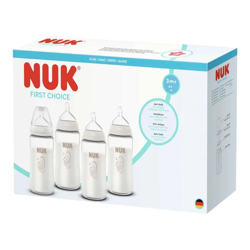 Nuk 4er-Set Babyflaschen First Choice aus Glas, 240ml van NUK in Wit, 22,3 × 35,2 × 9,3 mm – productfoto