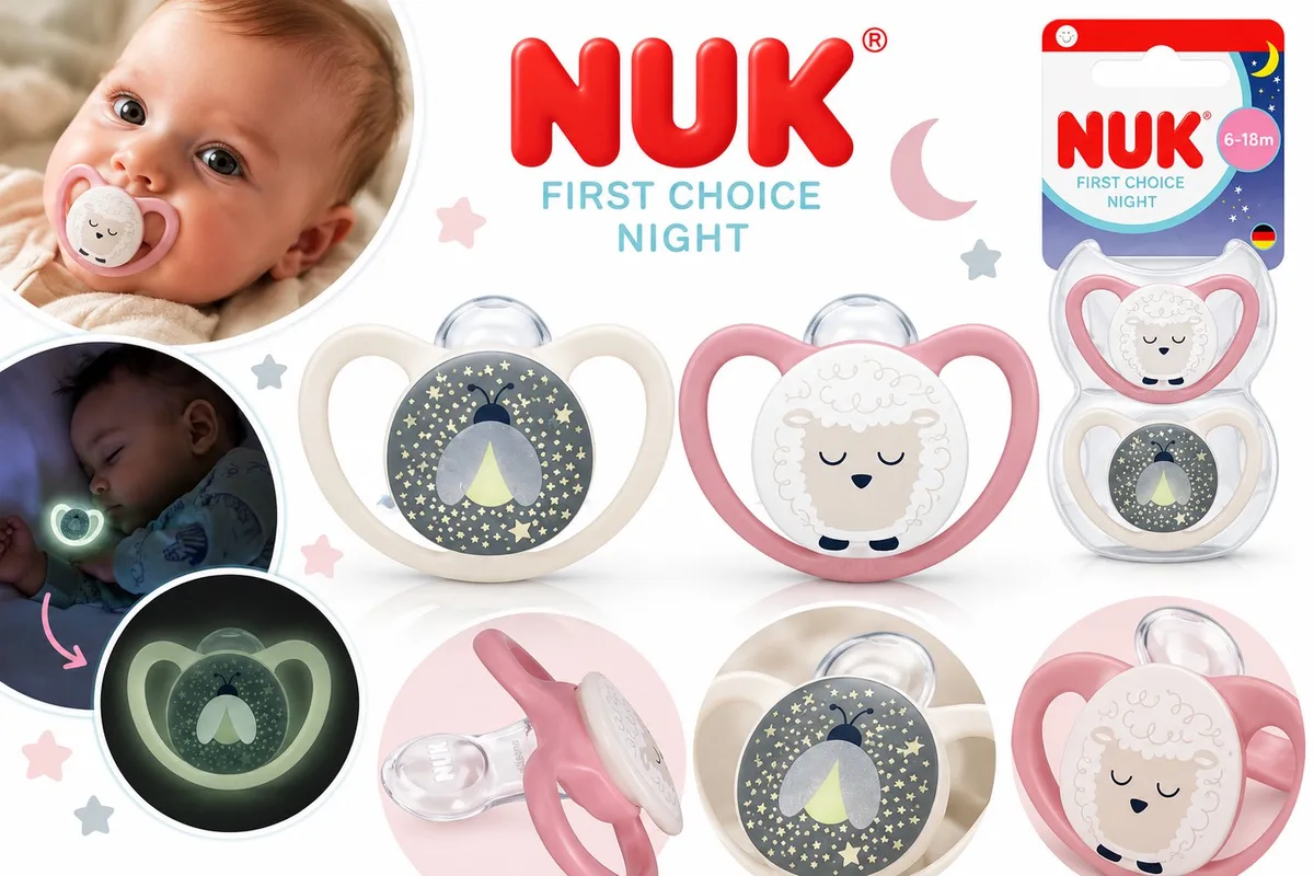 Perfect Match Air Night Fopspenen 6-18 Maanden – 2 Stuks – Glow in the Dark – Zachte Siliconen Babyspeen – Roze en Wit – Orthodontisch von NUK – Produktfoto