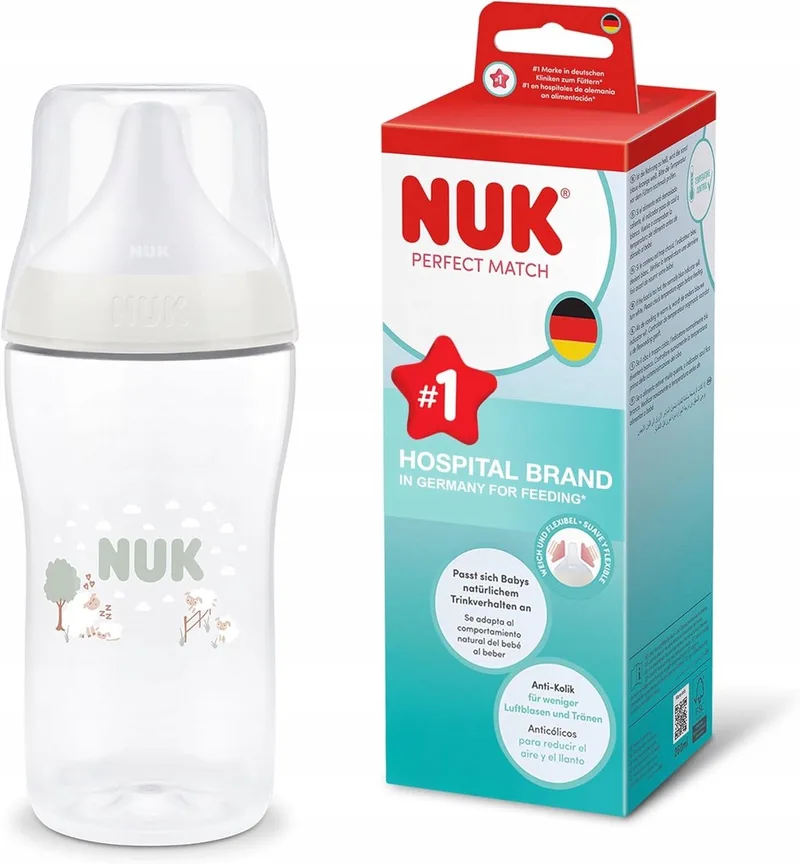 Perfect Match Babyfles 3+ Maanden – 260 ml – Anti-Colic – Temperatuurcontrole – Schaap by NUK – product photo