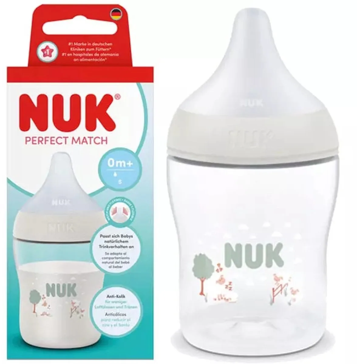Perfect Match Babyfles met Temperatuurindicator 150 ml – Siliconen Speen S 150 ml van NUK in Paars – productfoto