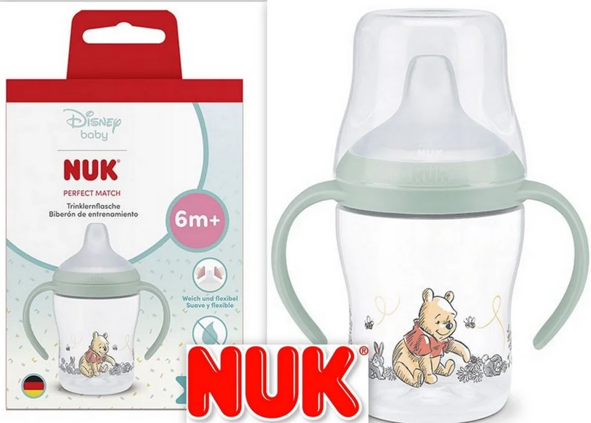 Perfect Match drinkbeker 150 ml – 6+ maanden – met handgrepen- Winnie de Pooh de NUK en Vert, Transparent – photo produit