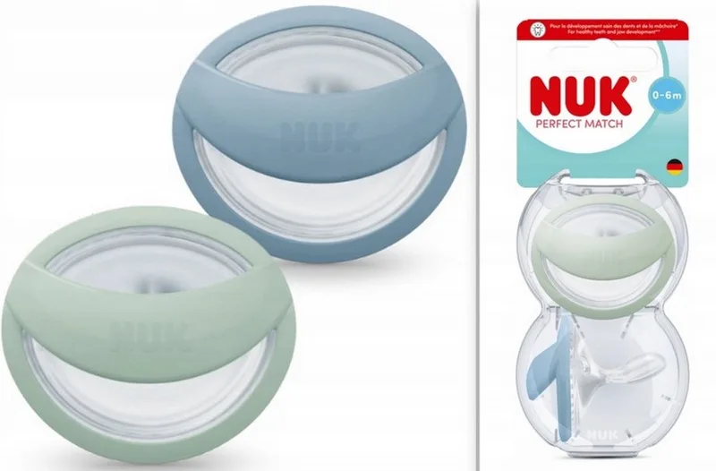 Perfect Match Fopspeen 0–6 Maanden – NIEUW – Siliconen – 2 Stuks – Blauw & Mint Blauw by NUK in Blauw -munt – product photo