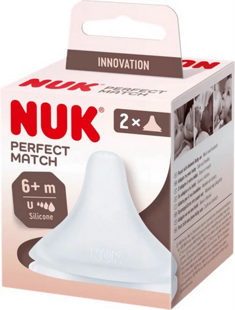 Perfect Match Fopspeen voor babyflessen | 2 stuks | past voor Perfect Match Babyflessen | 6 m+ | maat: U - Flow Control | 6+ m van NUK in Wit – productfoto