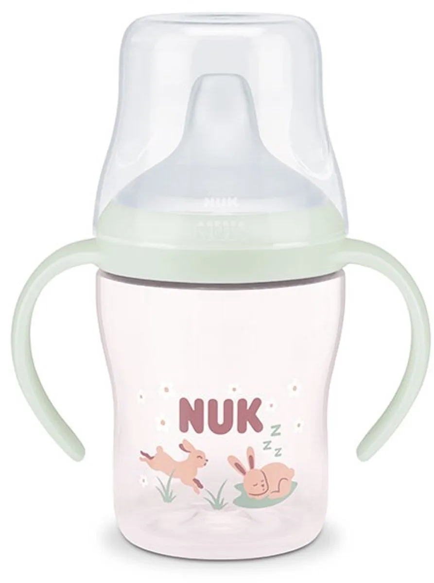 Perfect Match Oefenbeker 150 ml met handgrepen – 6+ maanden – Anti-lek – Glow in the dark – konijntje by NUK in Green – product photo