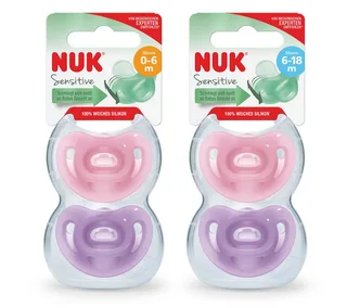 Schnuller Sensitive Schnuller 0–6 Monate + Sensitive Schnuller 6-18 Monate SET by NUK in Pink – product photo 1 of 5
