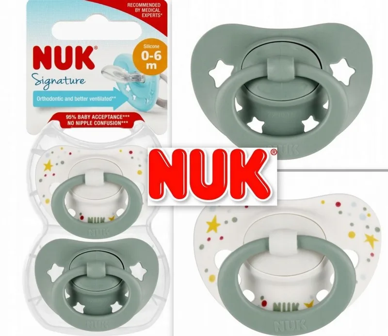 Signature Fopspeen 0–6 Maanden – Orthodontisch – 2-Pack 0-6 maanden by NUK in Green, White – product photo